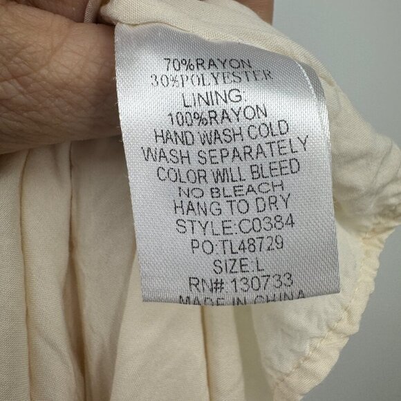 Umgee USA Cream Floral Embroidered Ruffle Sleeve Boho Dress Womens size Large cr - Picture 10 of 10